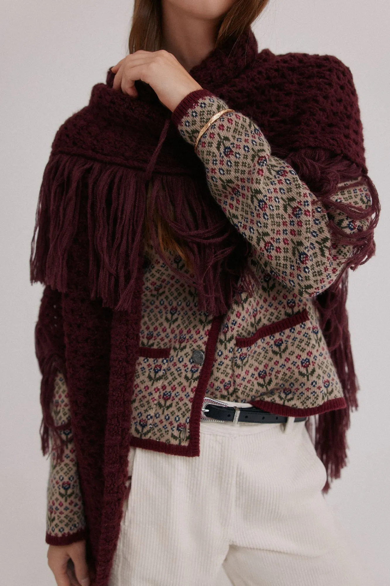 Mujer Hoss Intropia Pañuelos Y Fulares|Chaquetas>Nieves. Chal calado de flecos