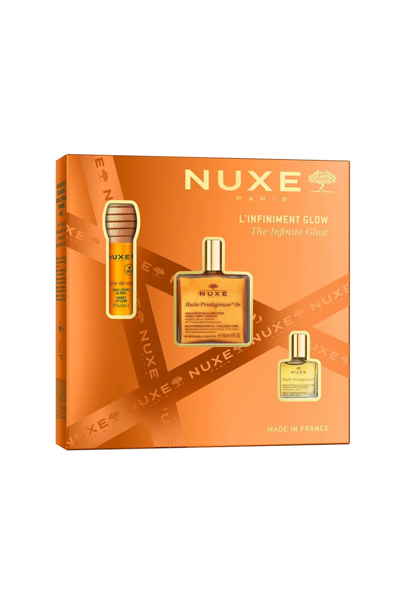 Nuxe Cofres Y Estuches Para Regalo>COFRE REGALO GLOW INFINITO - HUILE PROD OR + REVE THE MIEL LABIAL + HUILE CLASSIC