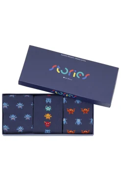 Hombre Punto Blanco Calcetines>Pack de 3 calcetines cortos de algodón orgánico Stories Monstruos