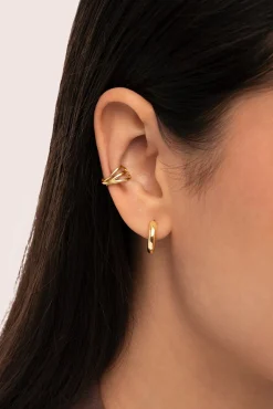 Mujer Singularu Joyería Y Bisutería>Pendiente Suelto Ear Cuff Triple Cross Baño Oro