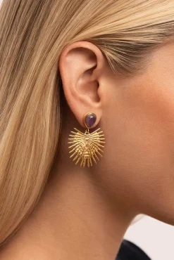 Mujer Singularu Joyería Y Bisutería>Pendientes Purple Catalina Acero Baño Oro