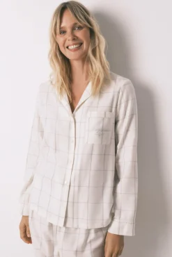 Mujer Women'secret Pijamas|Pijamas>Pijama camisero franela algodón blanco print cuadros