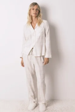 Mujer Women'secret Pijamas|Pijamas>Pijama camisero franela algodón blanco print cuadros