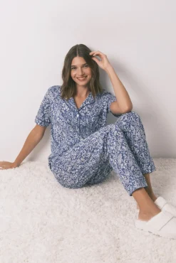 Mujer Women'secret Pijamas|Pijamas>Pijama camisero largo 100% algodón print flores