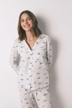 Mujer Women'secret Pijamas|Pijamas>Pijama camisero largo 100% algodón print casitas