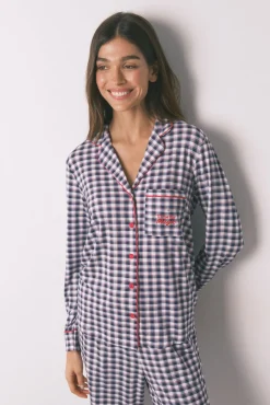 Mujer Women'secret Pijamas|Pijamas>Pijama camisero largo punto suave cuadros