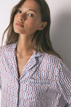 Mujer Women'secret Pijamas|Pijamas>Pijama camisero largo satén print geométrico