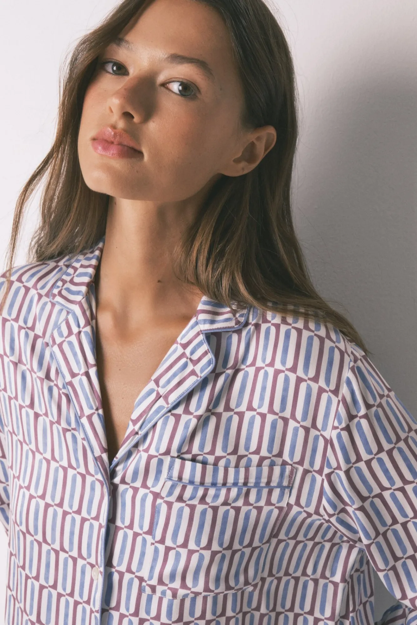 Mujer Women'secret Pijamas|Pijamas>Pijama camisero largo satén print geométrico