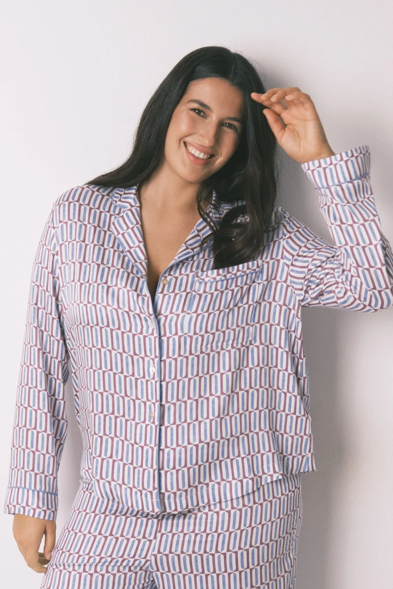 Mujer Women'secret Pijamas|Pijamas>Pijama camisero largo satén print geométrico