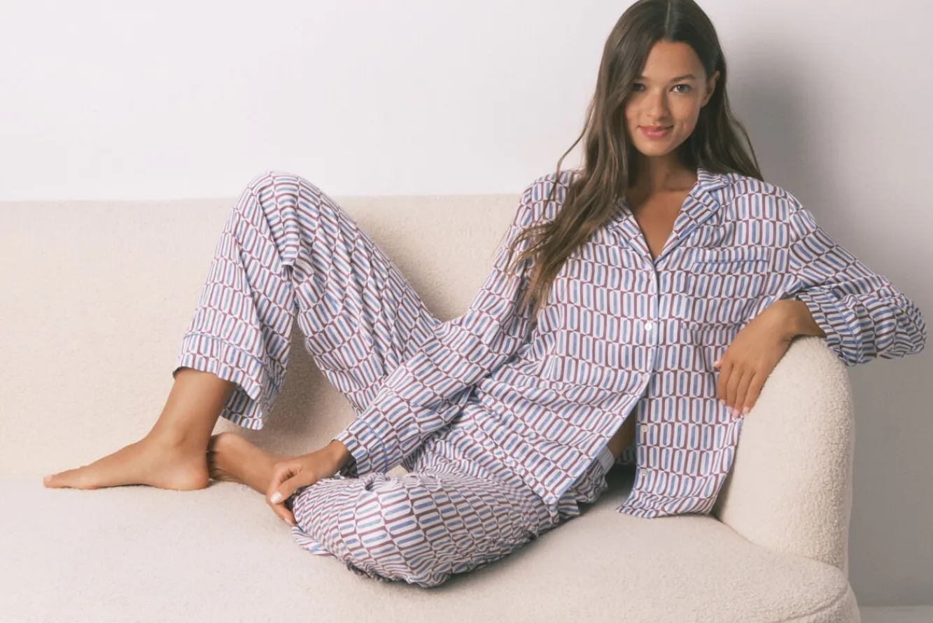 Mujer Women'secret Pijamas|Pijamas>Pijama camisero largo satén print geométrico