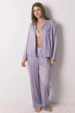 Mujer Women'secret Pijamas|Pijamas>Pijama camisero largo satén print rayas