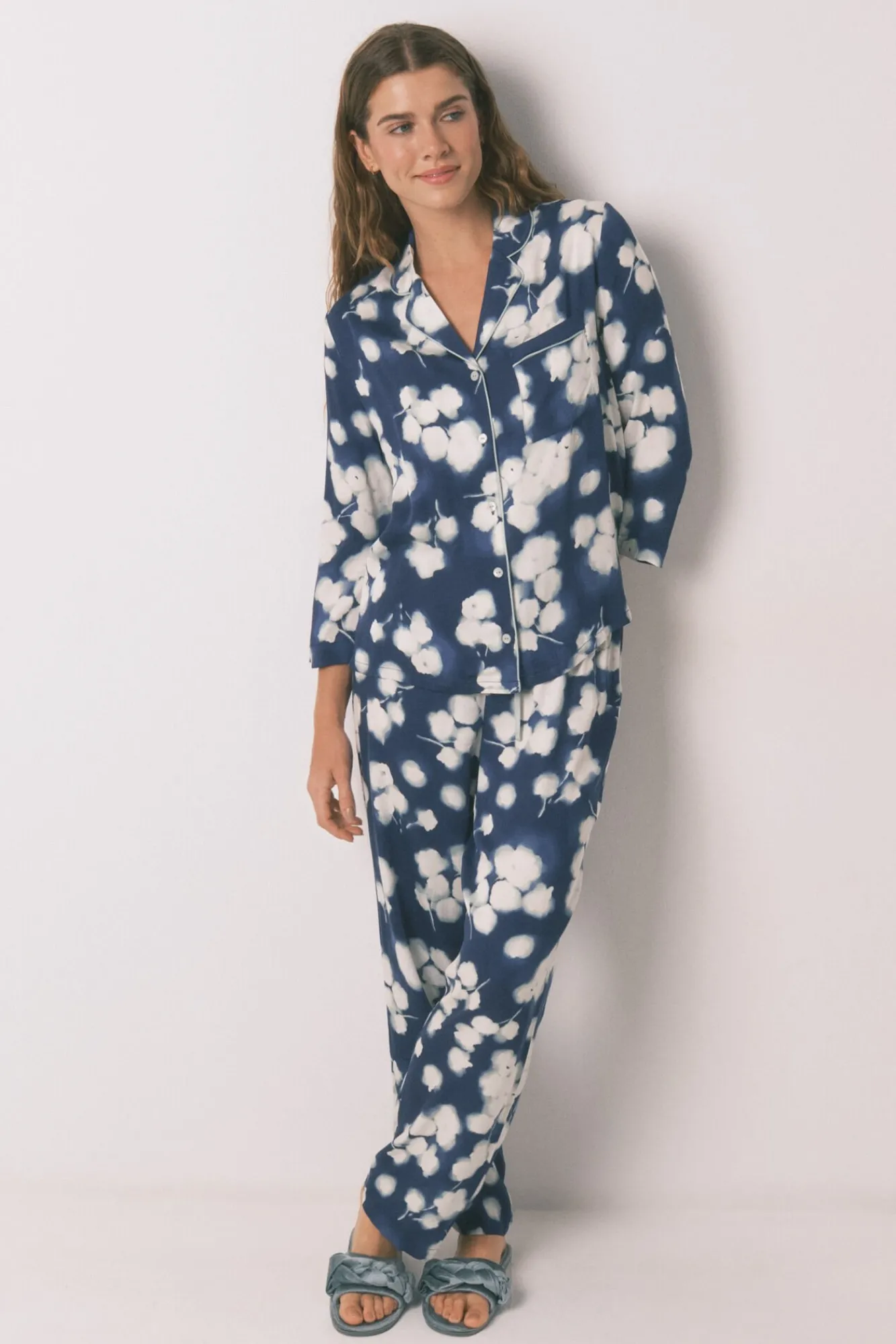 Mujer Women'secret Pijamas|Pijamas>Pijama camisero largo viscosa floral azul