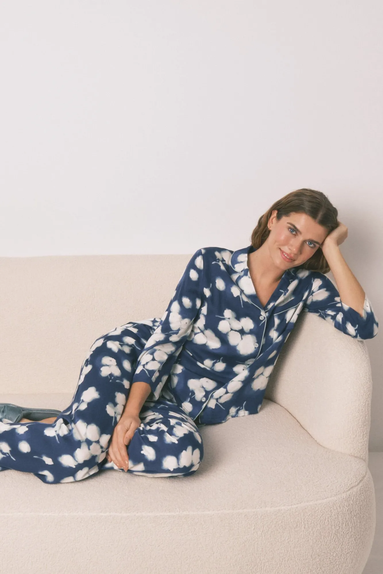Mujer Women'secret Pijamas|Pijamas>Pijama camisero largo viscosa floral azul