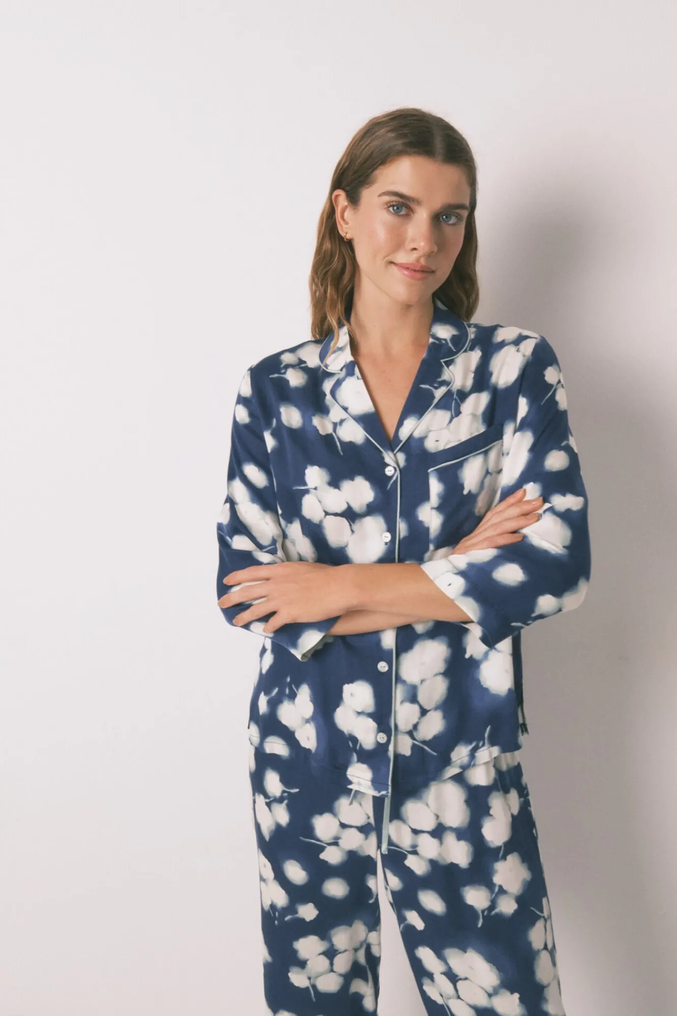 Mujer Women'secret Pijamas|Pijamas>Pijama camisero largo viscosa floral azul
