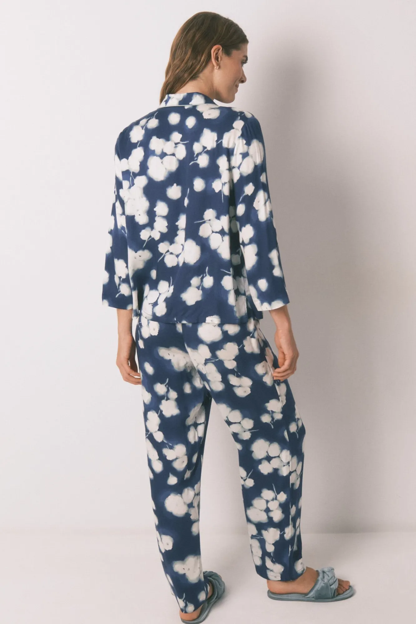 Mujer Women'secret Pijamas|Pijamas>Pijama camisero largo viscosa floral azul