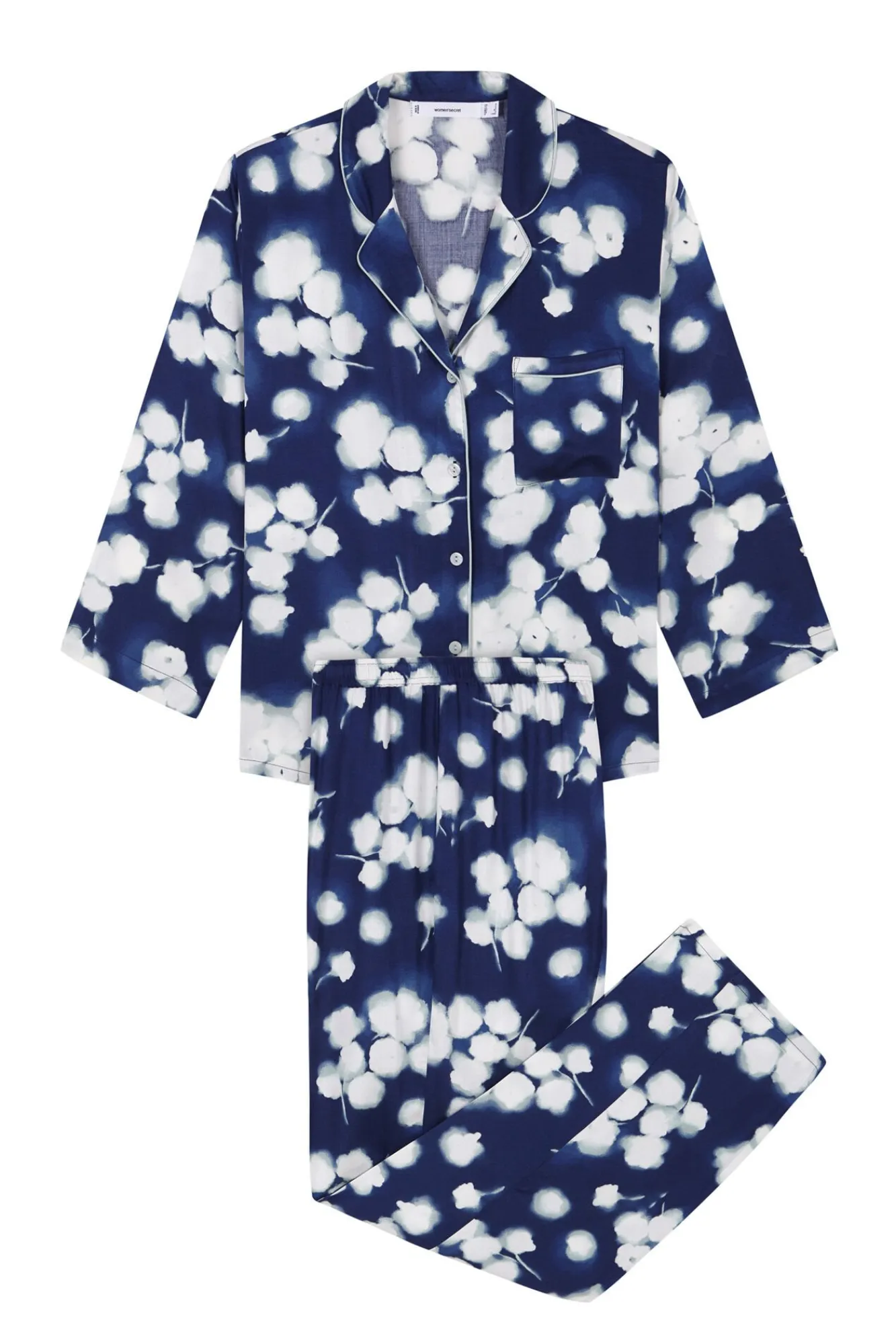 Mujer Women'secret Pijamas|Pijamas>Pijama camisero largo viscosa floral azul