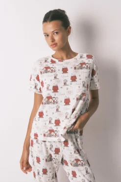 Mujer Women'secret Pijamas|Pijamas>Pijama Capri canalé gris Snoopy