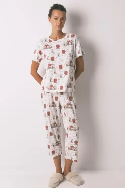 Mujer Women'secret Pijamas|Pijamas>Pijama Capri canalé gris Snoopy