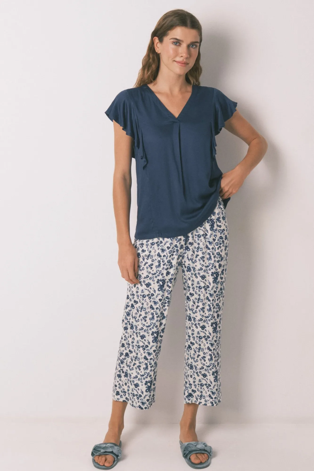 Mujer Women'secret Pijamas|Pijamas>Pijama Capri viscosa floral azul