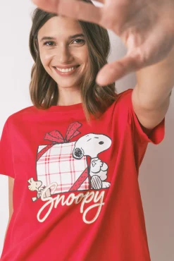 Mujer Women'secret Pijamas|Pijamas>Pijama largo 100% algodón cuadros Snoopy