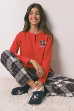 Mujer Women'secret Pijamas|Pijamas>Pijama largo 100% algodón estampado cuadros "Hogwarts"