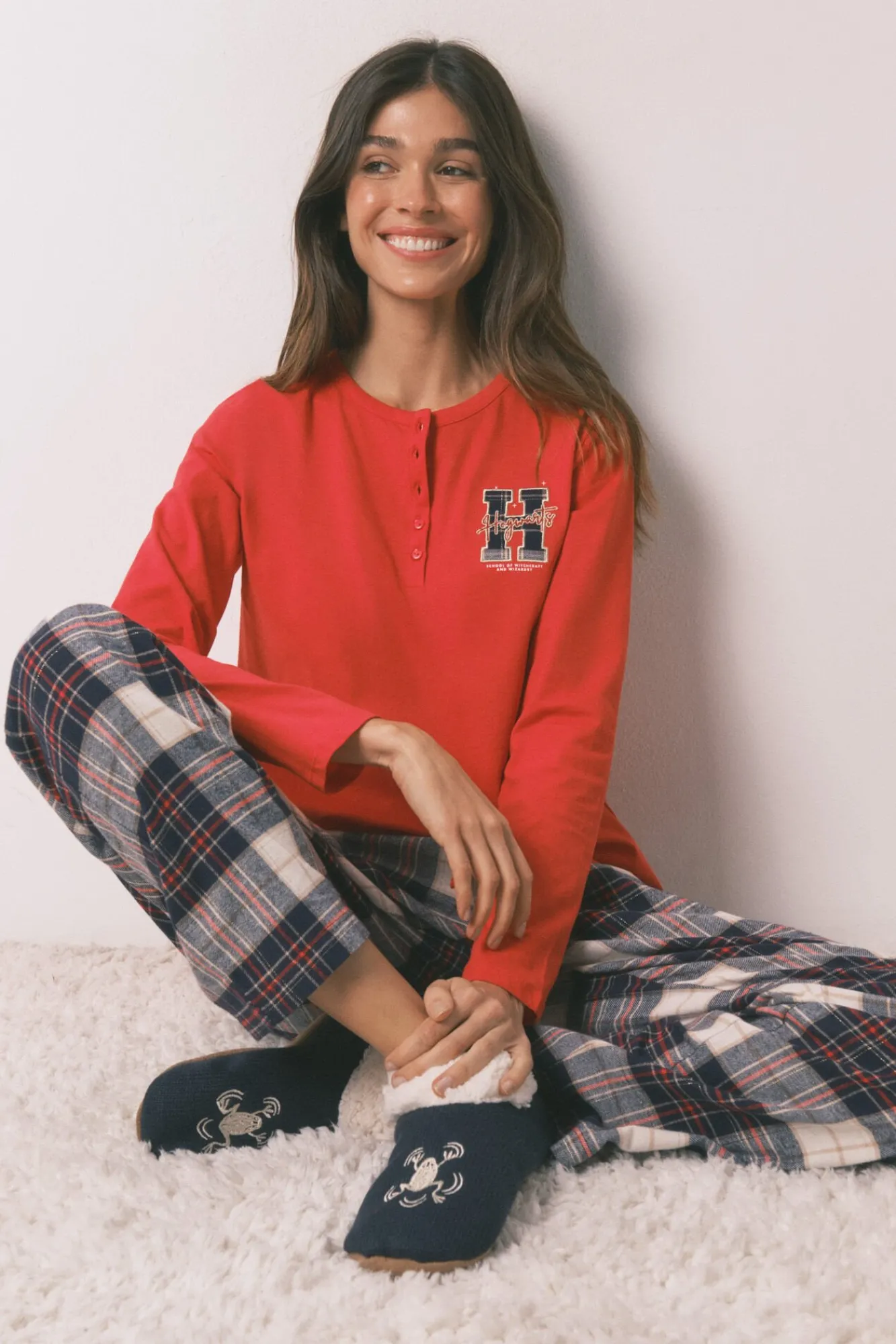 Mujer Women'secret Pijamas|Pijamas>Pijama largo 100% algodón estampado cuadros "Hogwarts"
