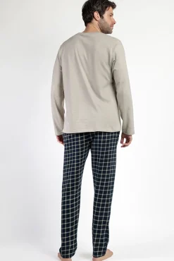 Hombre Admas Pijamas>Pijama largo azul y cuadrospara hombre