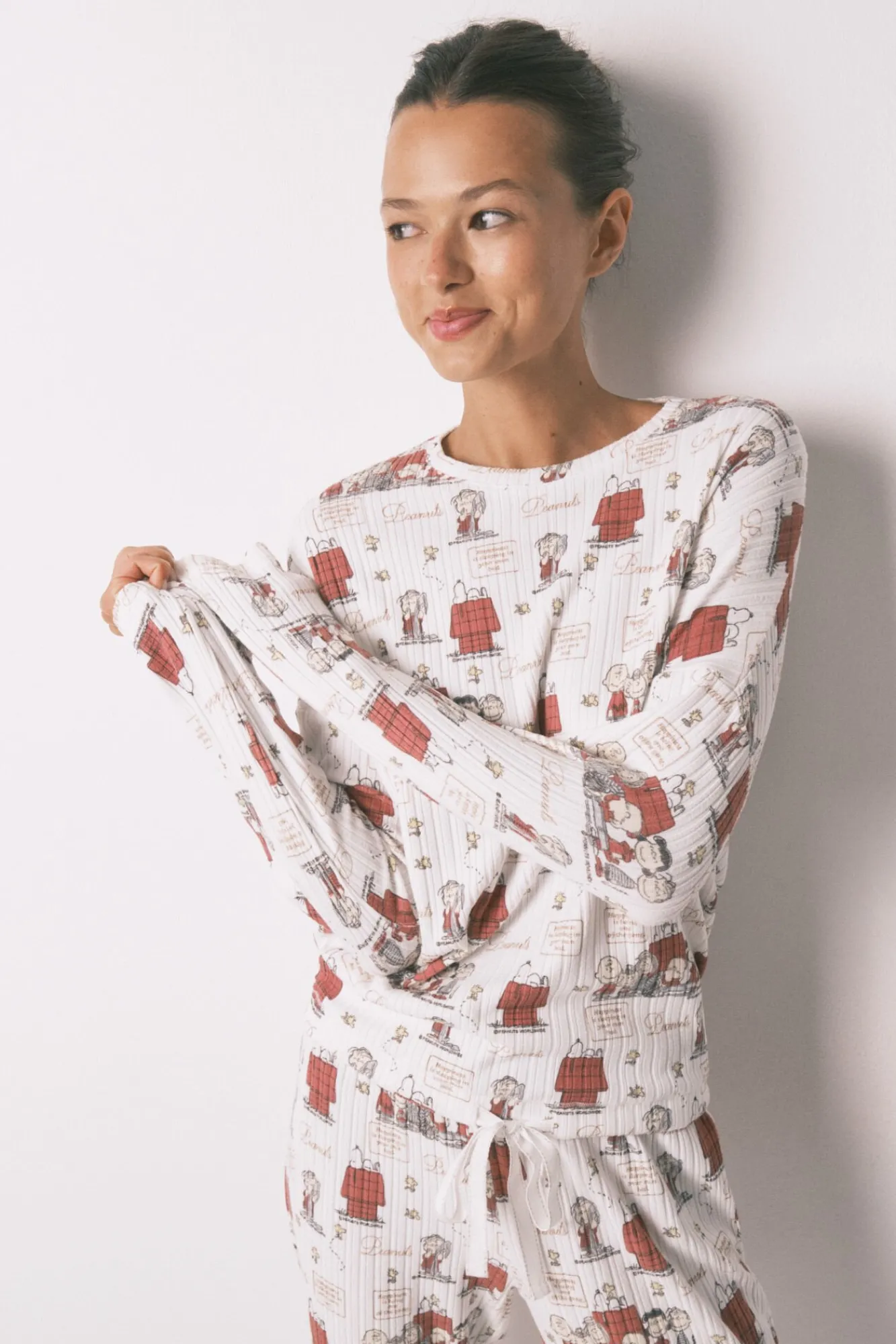 Mujer Women'secret Pijamas|Pijamas>Pijama largo canalé suave blanco Snoopy