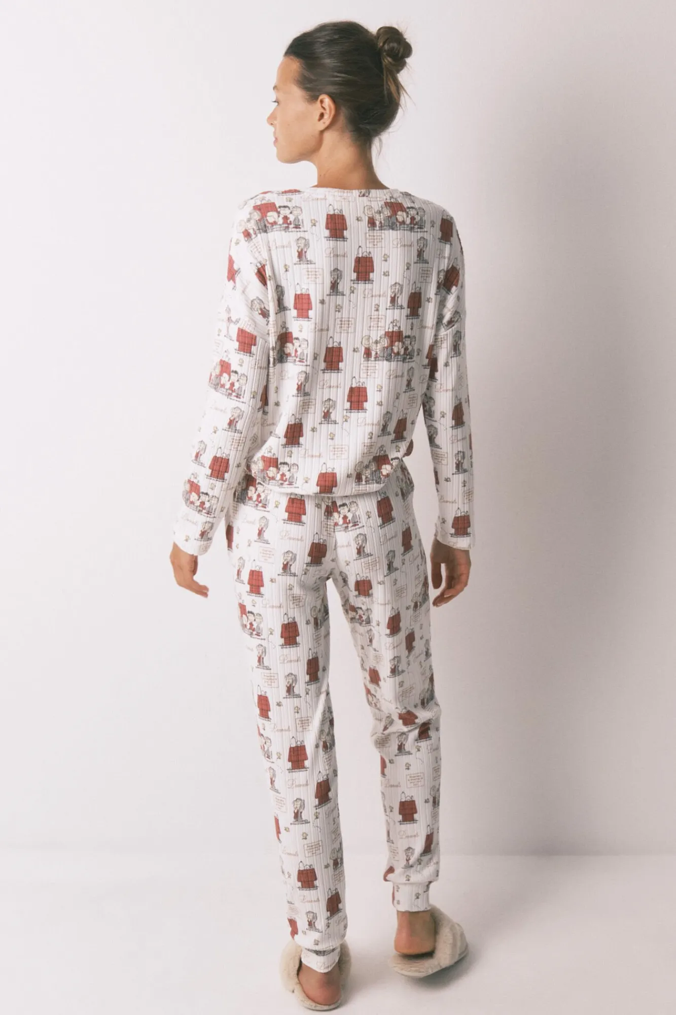 Mujer Women'secret Pijamas|Pijamas>Pijama largo canalé suave blanco Snoopy