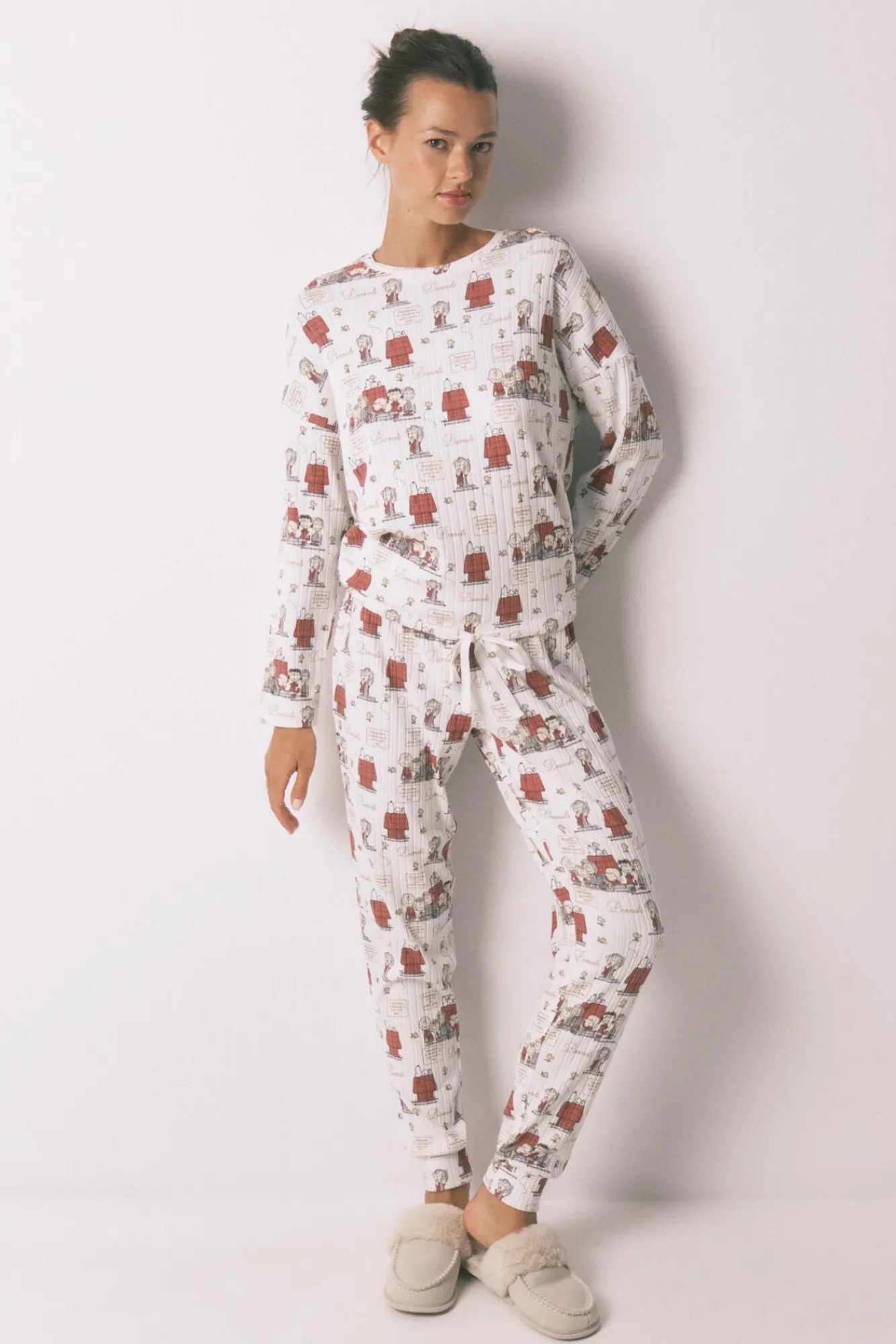 Mujer Women'secret Pijamas|Pijamas>Pijama largo canalé suave blanco Snoopy