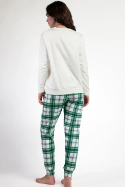 Mujer Admas Pijamas|Pijamas>Pijama largo felpa cuadros 100% algodón Ski Mickey