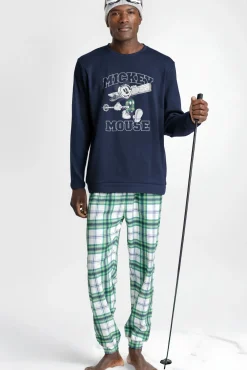 Hombre Admas Pijamas>Pijama largo felpa cuadros 100% algodón Ski Mickey