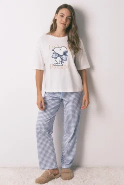 Mujer Women'secret Pijamas|Pijamas>Pijama largo manga corta algodón Snoopy Vichy