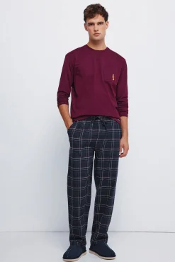Hombre Springfield Pijamas>Pijama largo pantalón fannel cuadros granate