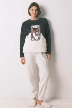 Mujer Women'secret Pijamas|Pijamas>Pijama largo polar pelo suave bordado Pingu