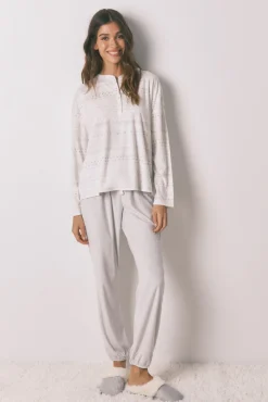 Mujer Women'secret Pijamas|Pijamas>Pijama largo polar suave cenefas gris