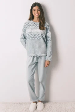 Mujer Women'secret Pijamas|Pijamas>Pijama largo polar verde cenefa