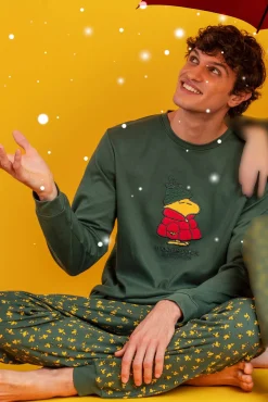 Hombre Admas Pijamas>Pijama largo Snoopy 100% algodón para hombre