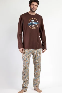 Hombre Admas Pijamas>Pijama largo Snoopy 100% algodón para hombre