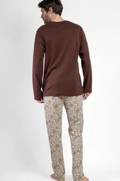 Hombre Admas Pijamas>Pijama largo Snoopy 100% algodón para hombre