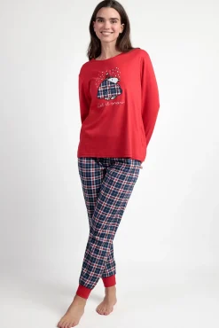 Mujer Admas Pijamas|Pijamas>Pijama largo Snoopy cuadros 100% algodón