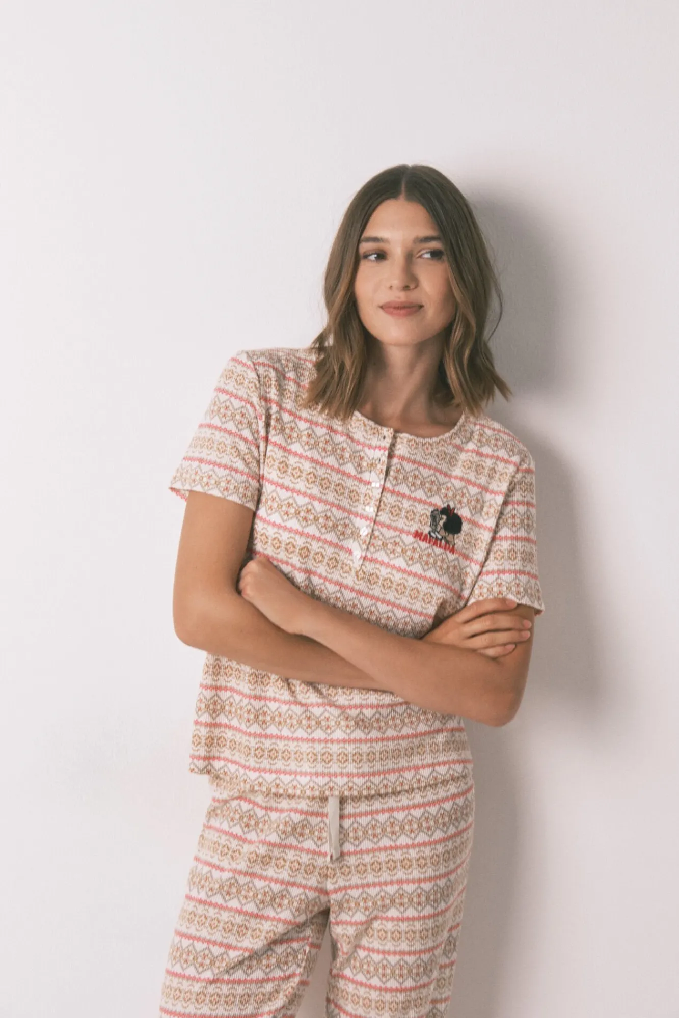 Mujer Women'secret Pijamas|Pijamas>Pijama largo textura gofre afelpado cenefas Mafalda