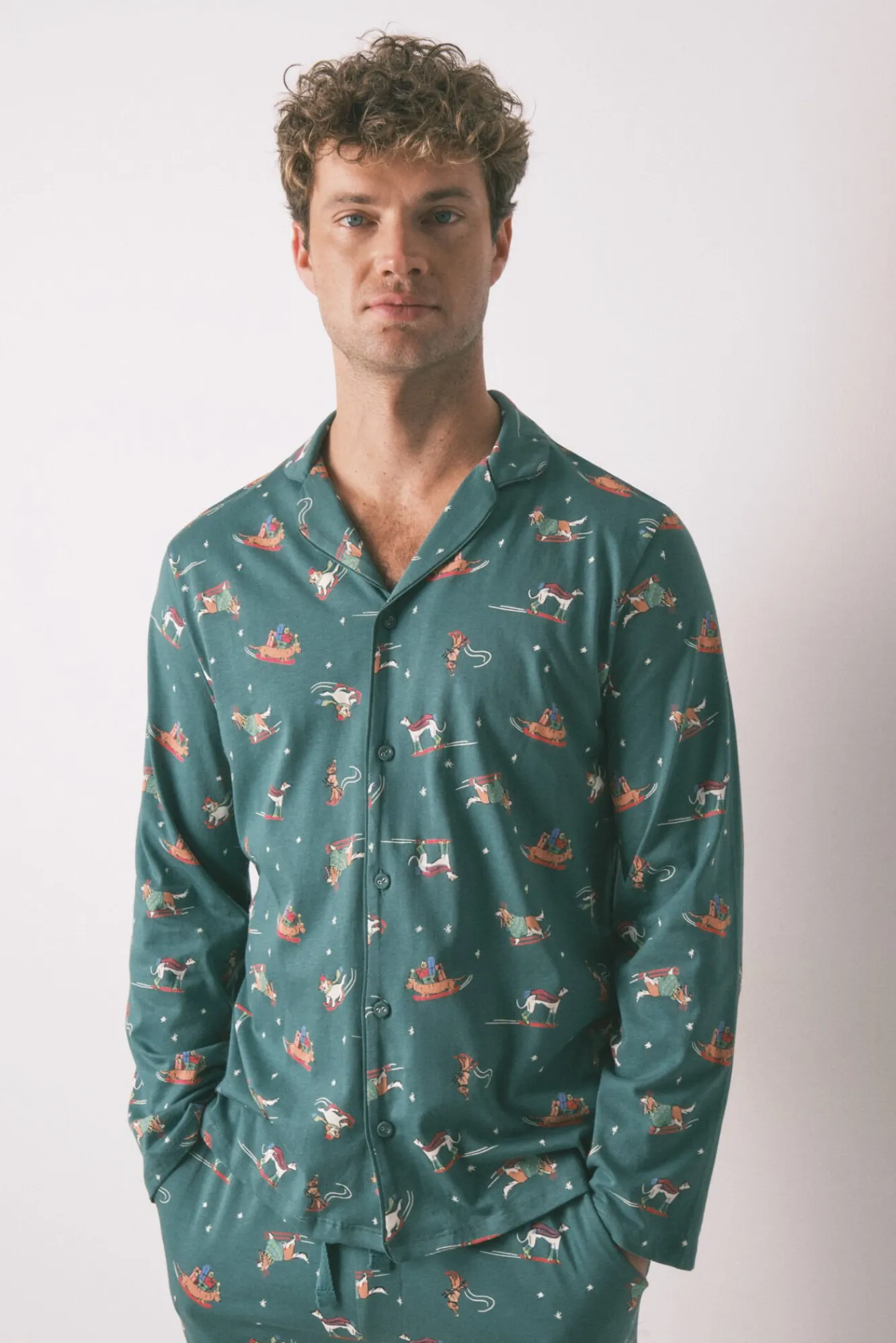 Hombre Women'secret Pijamas>Pijama masculino camisero perritos 100% algodón