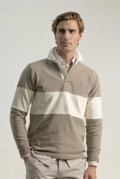 Hombre PuroEGO Polos>Polo franjas anchas contraste piedra