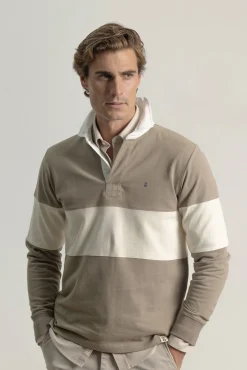 Hombre PuroEGO Polos>Polo franjas anchas contraste piedra