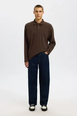 Hombre Selected Polos>Polo jacquard de manga larga 100% algodón orgánico