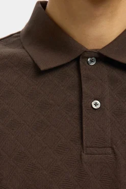 Hombre Selected Polos>Polo jacquard de manga larga 100% algodón orgánico