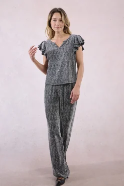 Mujer Molly Bracken Camisetas>Top de manga corta detalle volantes