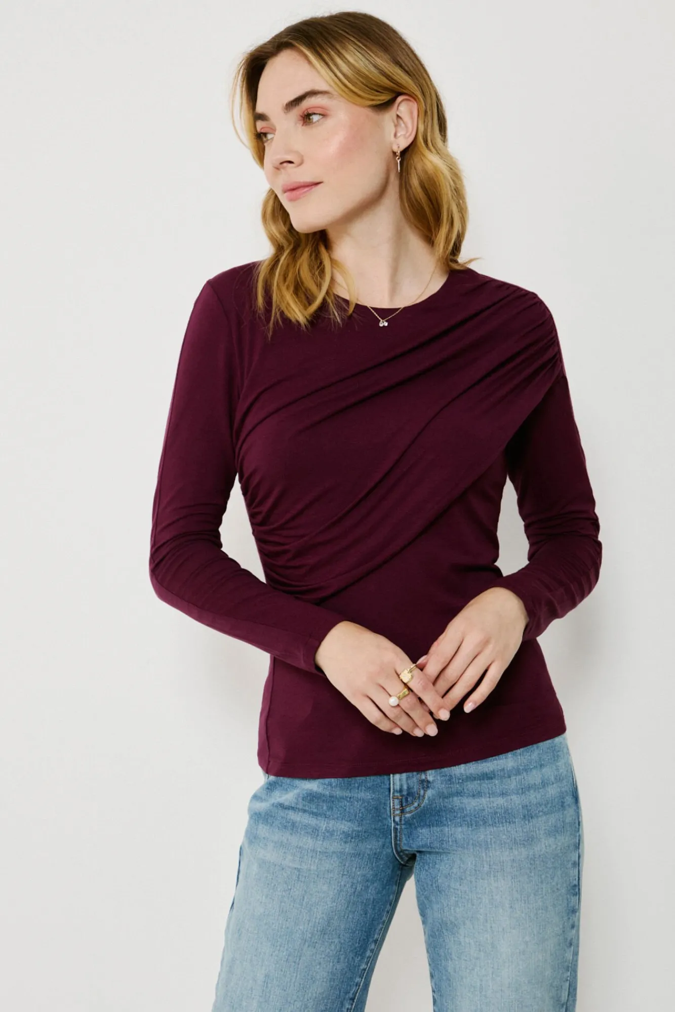 Mujer Vila Camisetas>Top de manga larga con detalle drapeado