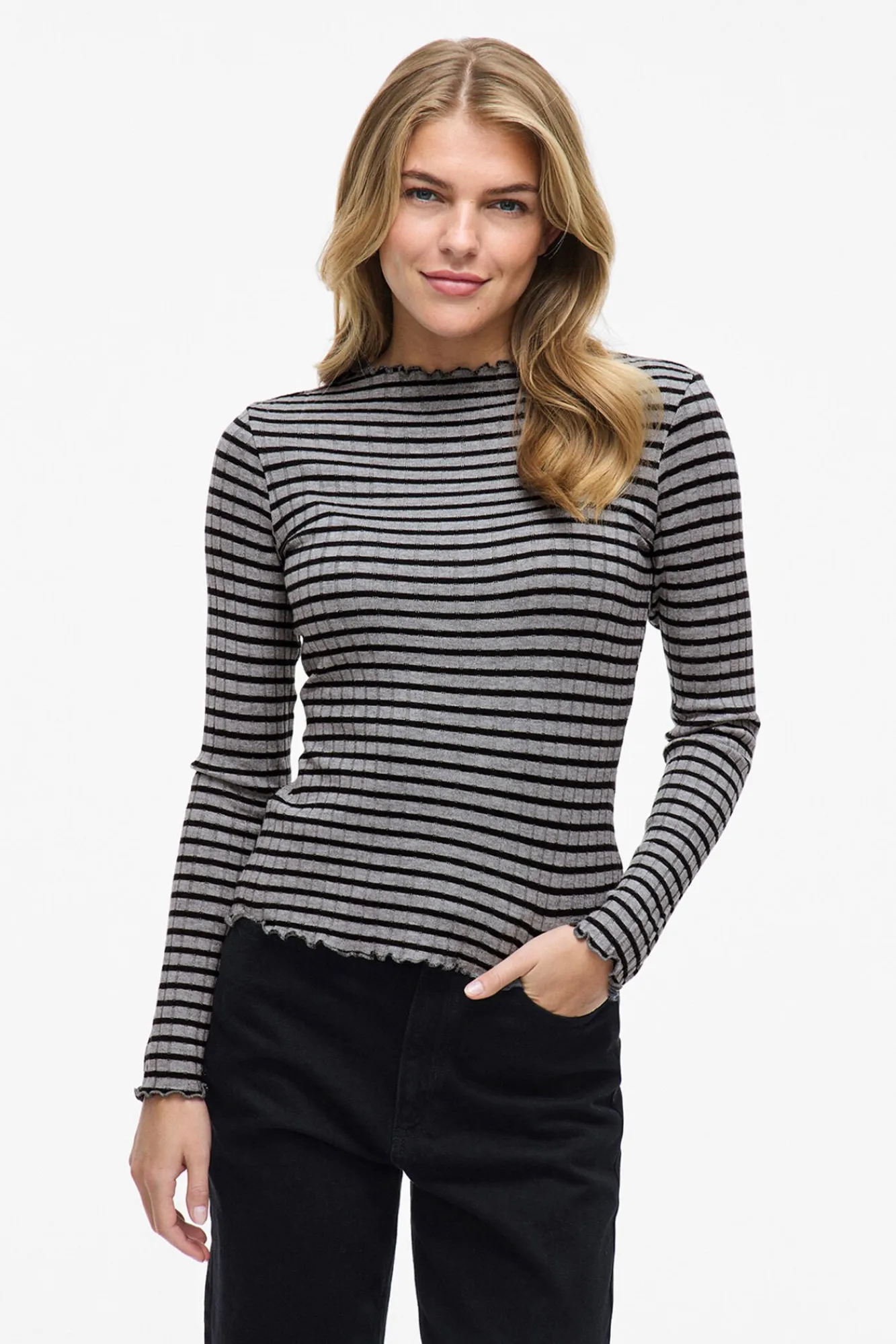 Mujer Vila Camisetas|Blusas>Top de manga larga con ribetes